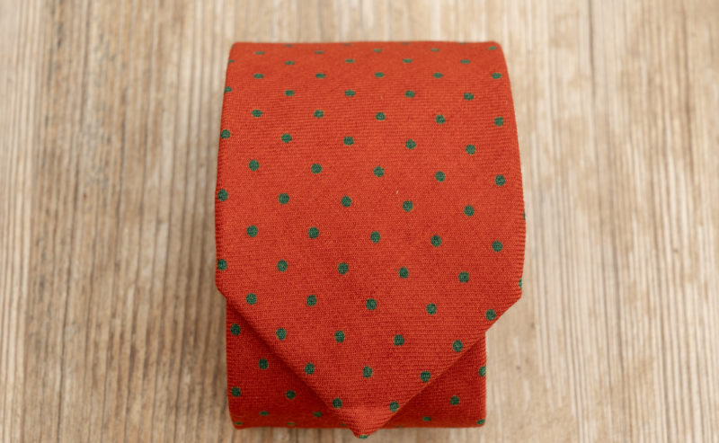 Artisan Necktie – Orange with Green Spots